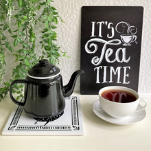 Load image into Gallery viewer, white square ceramic trivet with black chicken and border