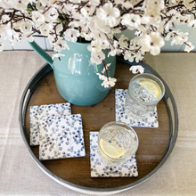 Load image into Gallery viewer, ceramic coasters with small oval leaves in pale green and blue