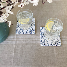 Load image into Gallery viewer, ceramic coasters with delicate leaf pattern in pale blues and greens
