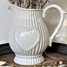 Load image into Gallery viewer, white jug with dotted heart and lengthwise ribbing