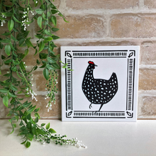 Load image into Gallery viewer, black and white ceramic trivet black hen design