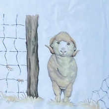 Load image into Gallery viewer, white cotton tea towel sheep Australian artist