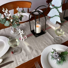 Load image into Gallery viewer, farmhouse line table runner with red stripe