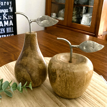 Load image into Gallery viewer, wood apple and pear with silver leaves