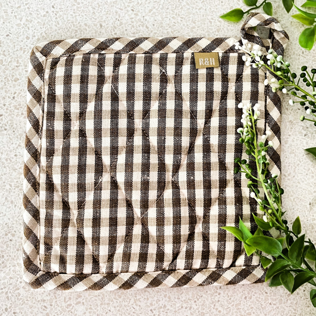 Gingham Pot Holder - earth brown