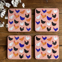 Load image into Gallery viewer, Bright Hens Coasters Set/4
