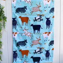 Load image into Gallery viewer, Green Cows Tea Towel
