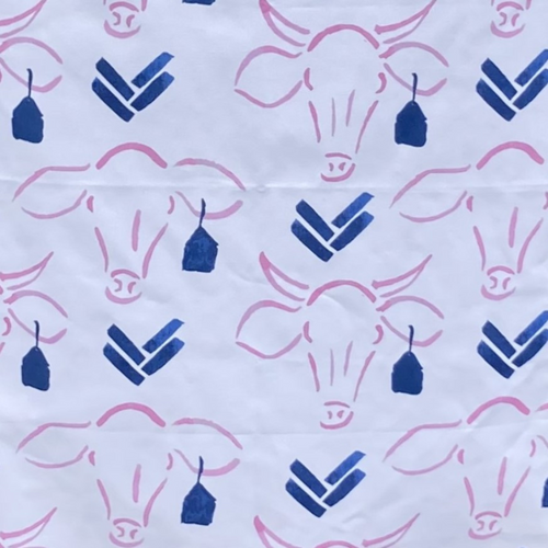 country style cow tea towel navy and pink Australian made