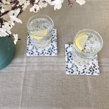 Load image into Gallery viewer, ceramic coasters with delicate leaf pattern in pale blues and greens
