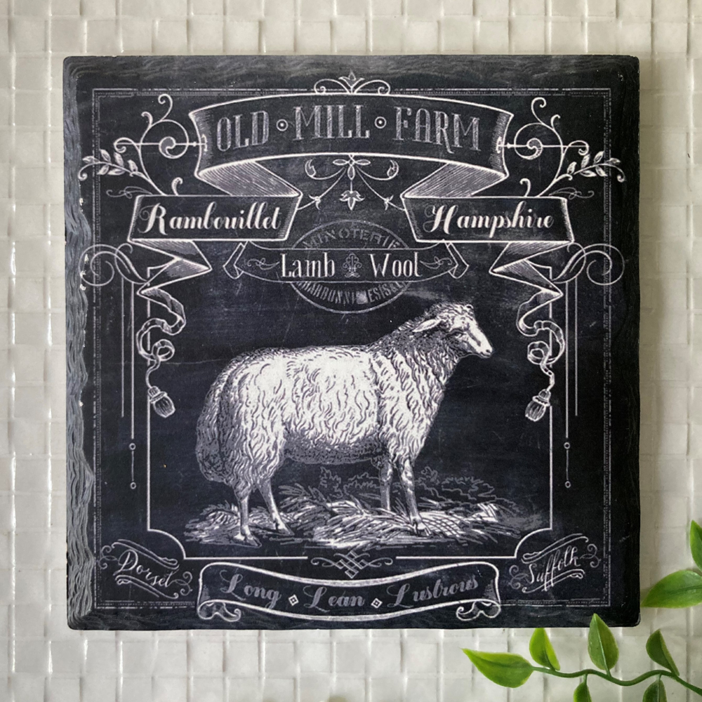 farmhouse ceramic trivet with sheep design