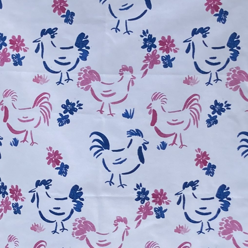 Tea towel with navy and pink chooks Australian made