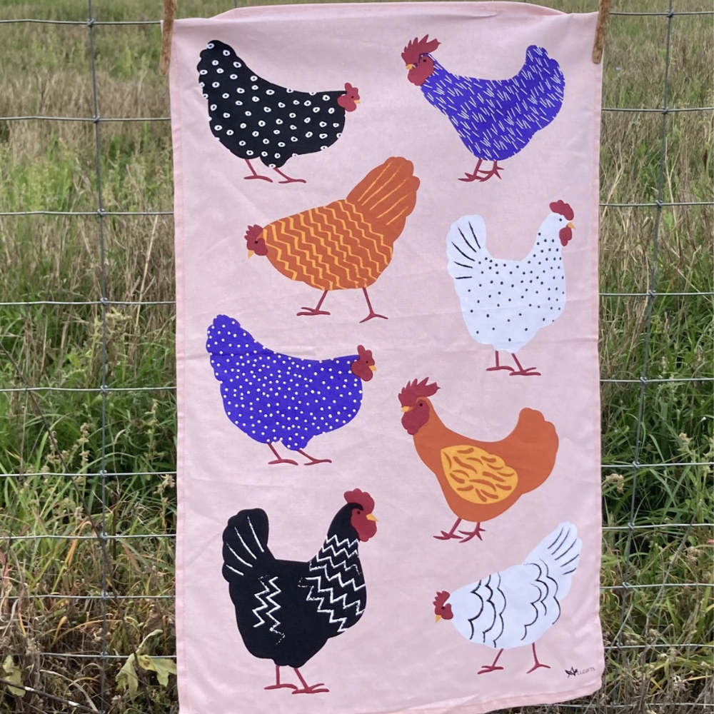 Bright Hens Tea Towel