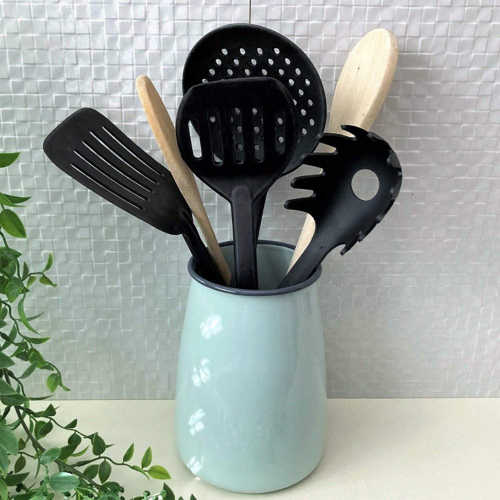 Enamel Utensil Holder - blue