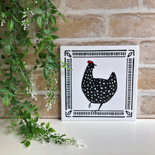 Load image into Gallery viewer, black and white ceramic trivet black hen design
