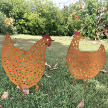 Load image into Gallery viewer, country garden decor metal chicken stakes
