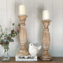 Load image into Gallery viewer, wooden pillar candle holder whitewashed
