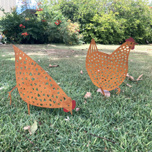 Load image into Gallery viewer, rusted metal chicken garden art
