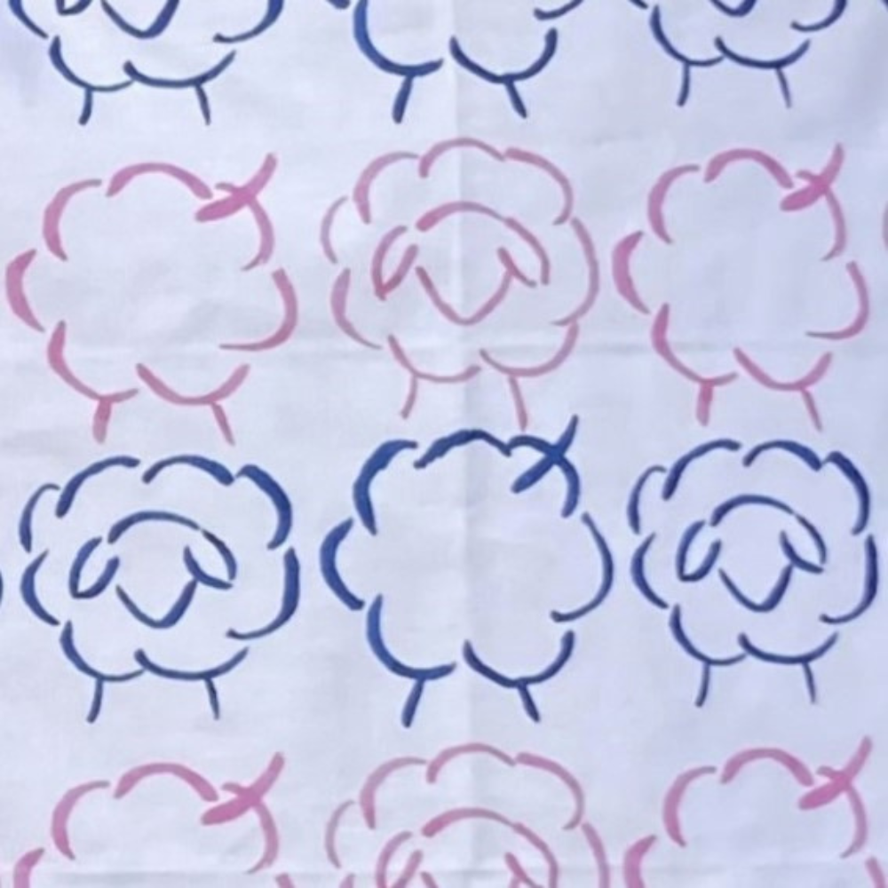 navy and pink sheep on a tea towel Australian made